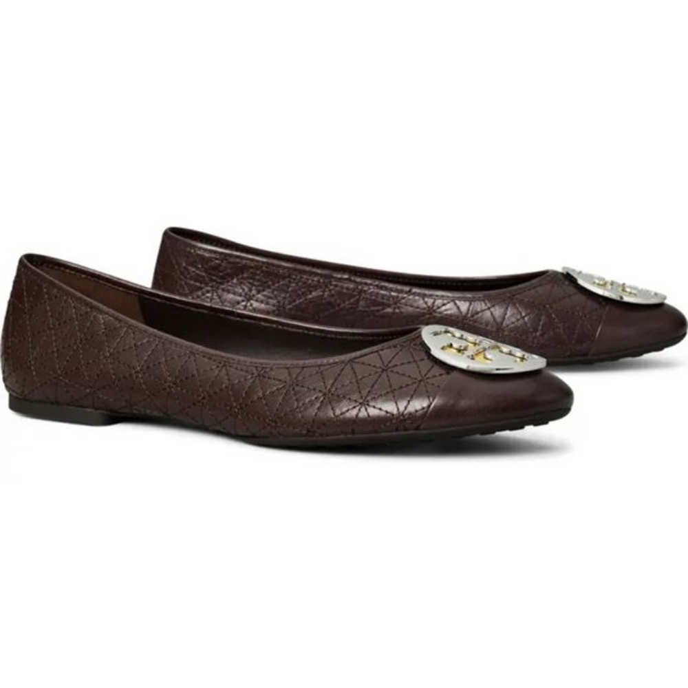 NWT Tory Burch Claire Quilted Ballet Flat - Dark Brown Leather